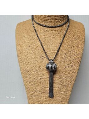 Vintage Lia Sophia Moroccan-style Crystal Ball and Chain Tassel Necklace
